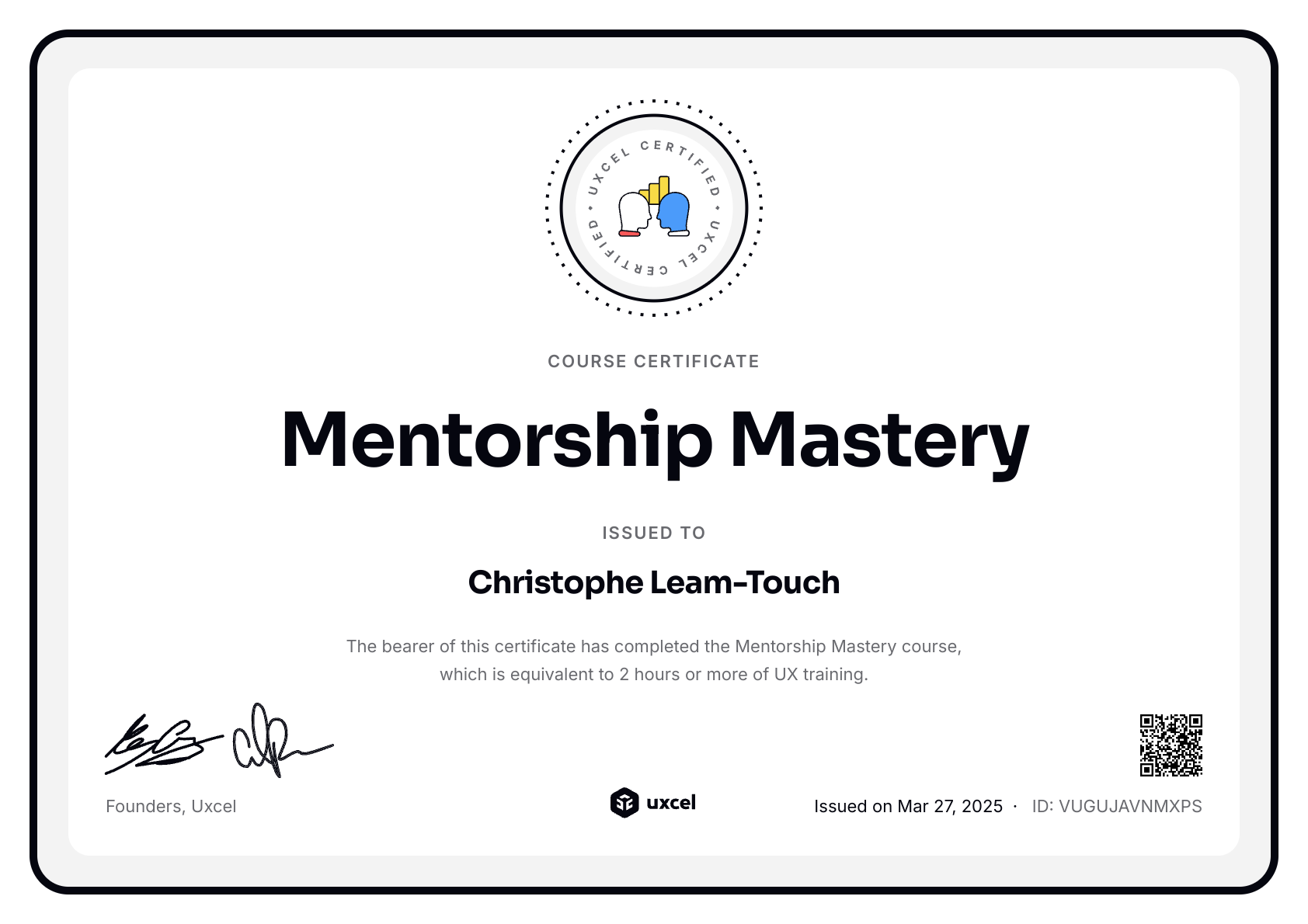 Christophe Leam-Touch's certificate